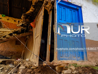 After the flood of the Nakhu River, many homes are damaged in the Bhardev region of southern Lalitpur, Nepal, on October 5, 2024. Homes are...