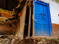 After the flood of the Nakhu River, many homes are damaged in the Bhardev region of southern Lalitpur, Nepal, on October 5, 2024. Homes are...