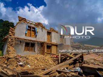 After the flood of the Nakhu River, many homes are damaged in the Bhardev region of southern Lalitpur, Nepal, on October 5, 2024. Homes are...