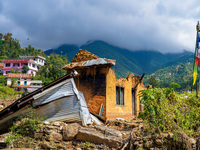 After the flood of the Nakhu River, many homes are damaged in the Bhardev region of southern Lalitpur, Nepal, on October 5, 2024. Homes are...