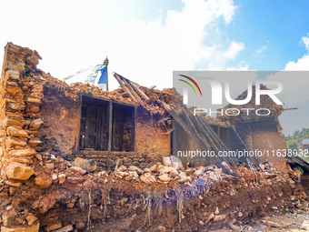 After the flood of the Nakhu River, many homes are damaged in the Bhardev region of southern Lalitpur, Nepal, on October 5, 2024. Homes are...