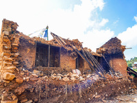 After the flood of the Nakhu River, many homes are damaged in the Bhardev region of southern Lalitpur, Nepal, on October 5, 2024. Homes are...