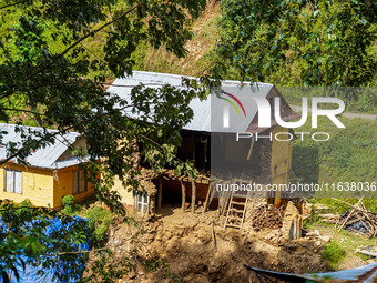 After the flood of the Nakhu River, many homes are damaged in the Bhardev region of southern Lalitpur, Nepal, on October 5, 2024. Homes are...