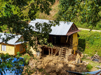 After the flood of the Nakhu River, many homes are damaged in the Bhardev region of southern Lalitpur, Nepal, on October 5, 2024. Homes are...