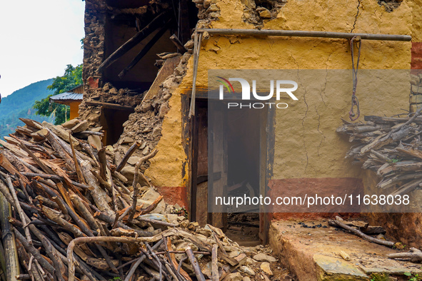 After the flood of the Nakhu River, many homes are damaged in the Bhardev region of southern Lalitpur, Nepal, on October 5, 2024. Homes are...