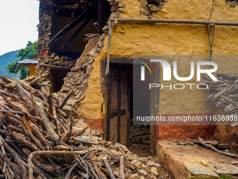 After the flood of the Nakhu River, many homes are damaged in the Bhardev region of southern Lalitpur, Nepal, on October 5, 2024. Homes are...