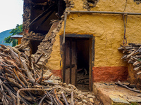 After the flood of the Nakhu River, many homes are damaged in the Bhardev region of southern Lalitpur, Nepal, on October 5, 2024. Homes are...