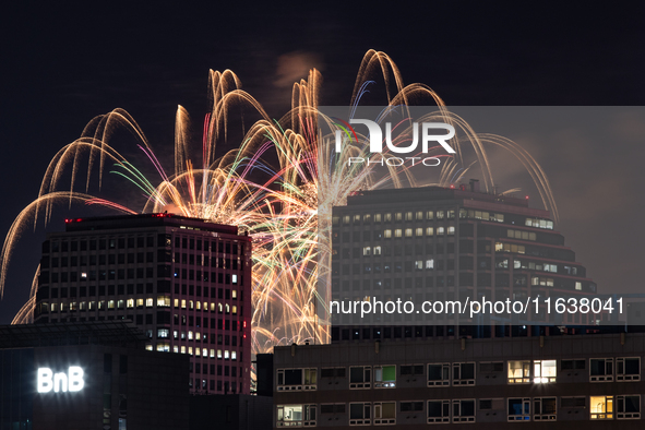 Fireworks illuminate the skyline of Yeouido during the Seoul International Fireworks Festival, drawing thousands of spectators and photograp...