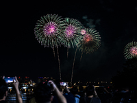 Fireworks illuminate the skyline of Yeouido during the Seoul International Fireworks Festival, drawing thousands of spectators and photograp...