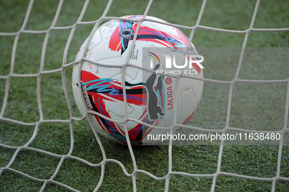 The official ball of LaLiga is used during the match between RCD Espanyol and RCD Mallorca corresponding to week 9 of LaLiga EA Sports, play...