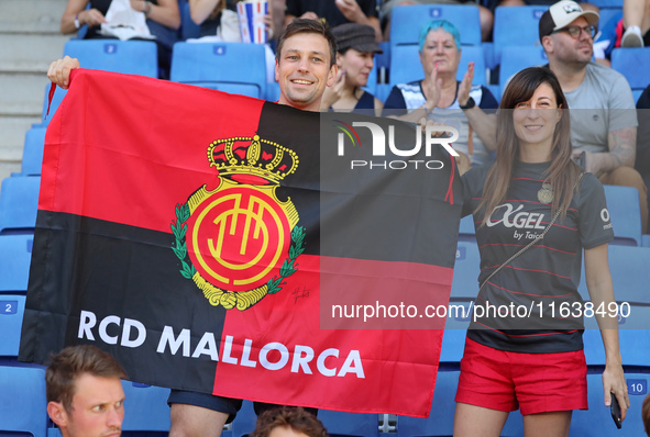 RCD Mallorca supporters attend the match between RCD Espanyol and RCD Mallorca during week 9 of LaLiga EA Sports at the RCDE Stadium in Barc...