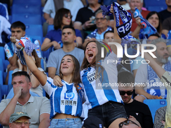 RCD Espanyol supporters attend the match between RCD Espanyol and RCD Mallorca during week 9 of LaLiga EA Sports at the RCDE Stadium in Barc...