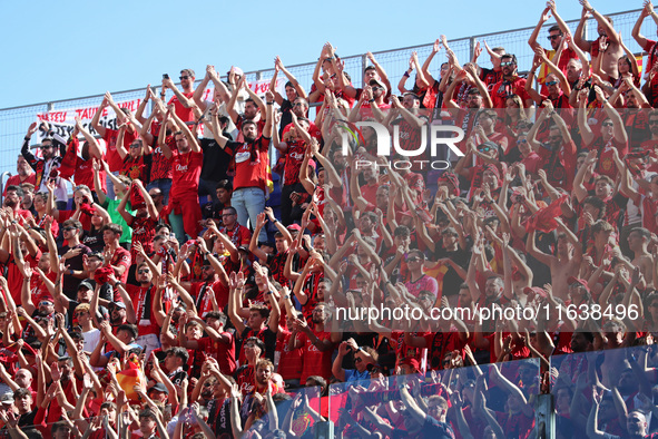 RCD Mallorca supporters attend the match between RCD Espanyol and RCD Mallorca during week 9 of LaLiga EA Sports at the RCDE Stadium in Barc...