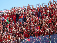 RCD Mallorca supporters attend the match between RCD Espanyol and RCD Mallorca during week 9 of LaLiga EA Sports at the RCDE Stadium in Barc...