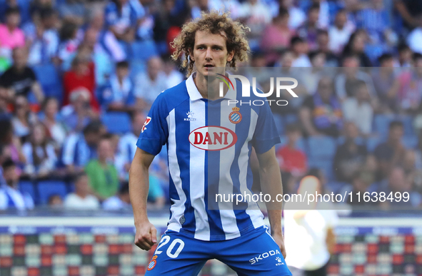 Alex Kral plays during the match between RCD Espanyol and RCD Mallorca in week 9 of LaLiga EA Sports at the RCDE Stadium in Barcelona, Spain...