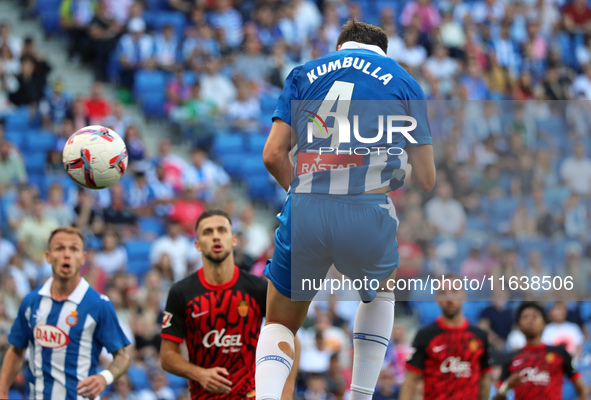 Marash Kumbulla scores during the match between RCD Espanyol and RCD Mallorca in week 9 of LaLiga EA Sports, played at the RCDE Stadium in B...