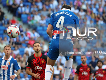 Marash Kumbulla scores during the match between RCD Espanyol and RCD Mallorca in week 9 of LaLiga EA Sports, played at the RCDE Stadium in B...