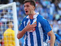 Marash Kumbulla celebrates a goal during the match between RCD Espanyol and RCD Mallorca in week 9 of LaLiga EA Sports, played at the RCDE S...