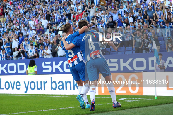 Marash Kumbulla celebrates a goal during the match between RCD Espanyol and RCD Mallorca in week 9 of LaLiga EA Sports, played at the RCDE S...