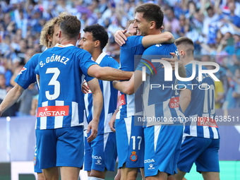 Marash Kumbulla celebrates a goal during the match between RCD Espanyol and RCD Mallorca in week 9 of LaLiga EA Sports, played at the RCDE S...