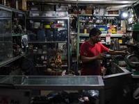 A man works at the vehicle parts shop in Colombo, Sri Lanka, on October 5, 2024 (