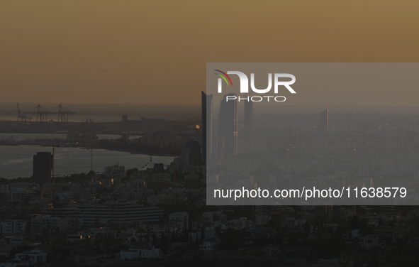 General view of the Mediterranean port of Limassol with skyscrapers at sunset. Cyprus, Saturday, October 5, 2024. 