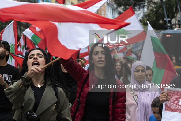 Demonstrators march through the streets of Sofia, Bulgaria, on October 5, 2024, against Israeli strikes in Gaza and Lebanon. 