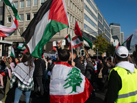 A thousand protesters take part in a protest demanding a ceasefire and opposing ongoing Israeli attacks on Gaza and Lebanon in Duesseldorf,...