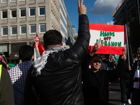 A thousand protesters take part in a protest demanding a ceasefire and opposing ongoing Israeli attacks on Gaza and Lebanon in Duesseldorf,...