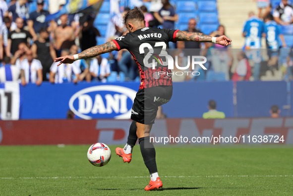 Pablo Maffeo plays during the match between RCD Espanyol and RCD Mallorca in week 9 of LaLiga EA Sports at the RCDE Stadium in Barcelona, Sp...