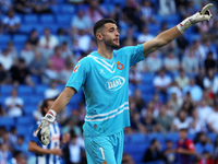 Joan Garcia plays during the match between RCD Espanyol and RCD Mallorca in week 9 of LaLiga EA Sports at the RCDE Stadium in Barcelona, Spa...