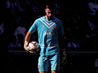 Joan Garcia plays during the match between RCD Espanyol and RCD Mallorca in week 9 of LaLiga EA Sports at the RCDE Stadium in Barcelona, Spa...