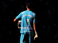 Joan Garcia plays during the match between RCD Espanyol and RCD Mallorca in week 9 of LaLiga EA Sports at the RCDE Stadium in Barcelona, Spa...