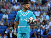 Joan Garcia plays during the match between RCD Espanyol and RCD Mallorca in week 9 of LaLiga EA Sports at the RCDE Stadium in Barcelona, Spa...