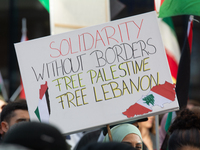 A thousand protesters take part in a protest demanding a ceasefire and opposing ongoing Israeli attacks on Gaza and Lebanon in Duesseldorf,...