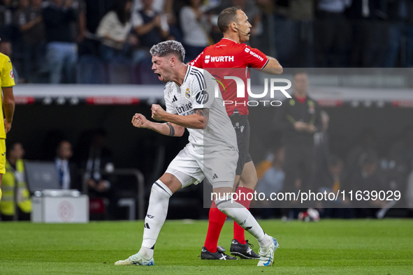 Federico Valverde of Real Madrid CF celebrates his goal during the La Liga EA Sports 2024/25 football match between Real Madrid CF and Villa...