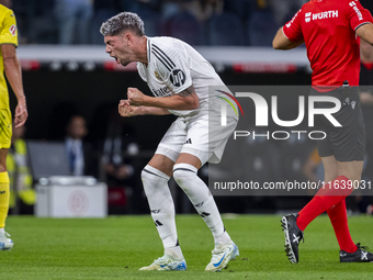 Federico Valverde of Real Madrid CF celebrates his goal during the La Liga EA Sports 2024/25 football match between Real Madrid CF and Villa...