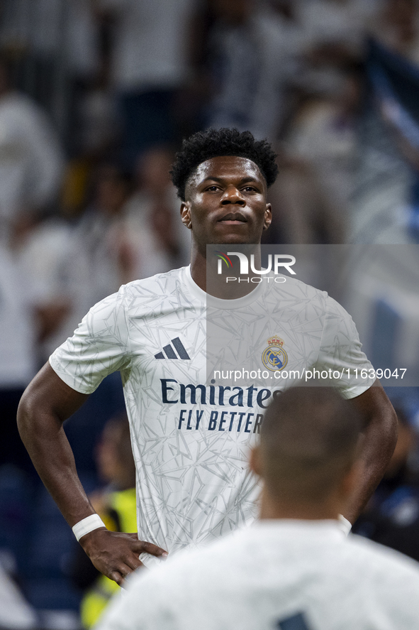 Aurelien Tchouameni of Real Madrid CF warms up during the La Liga EA Sports 2024/25 football match between Real Madrid CF and Villarreal CF...