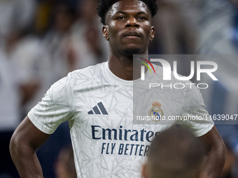 Aurelien Tchouameni of Real Madrid CF warms up during the La Liga EA Sports 2024/25 football match between Real Madrid CF and Villarreal CF...