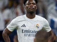 Aurelien Tchouameni of Real Madrid CF warms up during the La Liga EA Sports 2024/25 football match between Real Madrid CF and Villarreal CF...