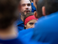 Castellers de Berga participate in the Concurs de Castells competition in Tarragona, Spain, on October 5, 2024. (