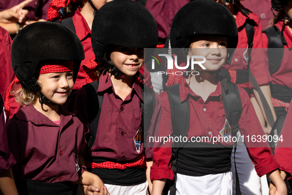 Children from the Colla Jove de Castellers de Sitges participate in the Concurs de Castells competition in Tarragona, Spain, on October 5, 2...