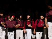 Children from the Colla Jove de Castellers de Sitges participate in the Concurs de Castells competition in Tarragona, Spain, on October 5, 2...