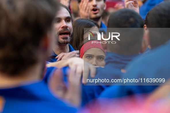 Castellers de Berga participate in the Concurs de Castells competition in Tarragona, Spain, on October 5, 2024. 