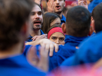 Castellers de Berga participate in the Concurs de Castells competition in Tarragona, Spain, on October 5, 2024. (