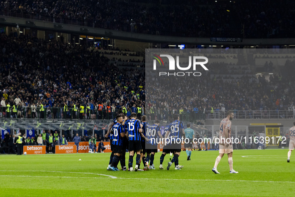 Marcus Thuram celebrates after scoring a goal during the Serie A football match between FC Internazionale and Torino FC at Stadio Giuseppe M...