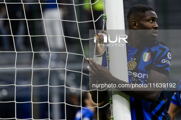 Marcus Thuram plays during the Serie A match between FC Internazionale and Torino FC at Stadio Giuseppe Meazza in Milano, Italy, on October...