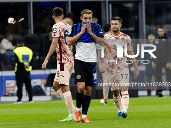 Davide Frattesi plays during the Serie A match between FC Internazionale and Torino FC in Milano, Italy, on October 5, 2024, at Stadio Giuse...