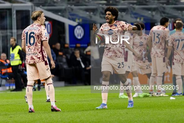 Saul Coco plays during the Serie A match between FC Internazionale and Torino FC in Milano, Italy, on October 5, 2024, at Stadio Giuseppe Me...