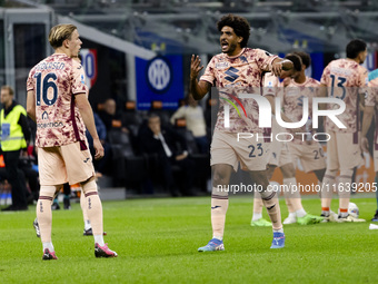 Saul Coco plays during the Serie A match between FC Internazionale and Torino FC in Milano, Italy, on October 5, 2024, at Stadio Giuseppe Me...